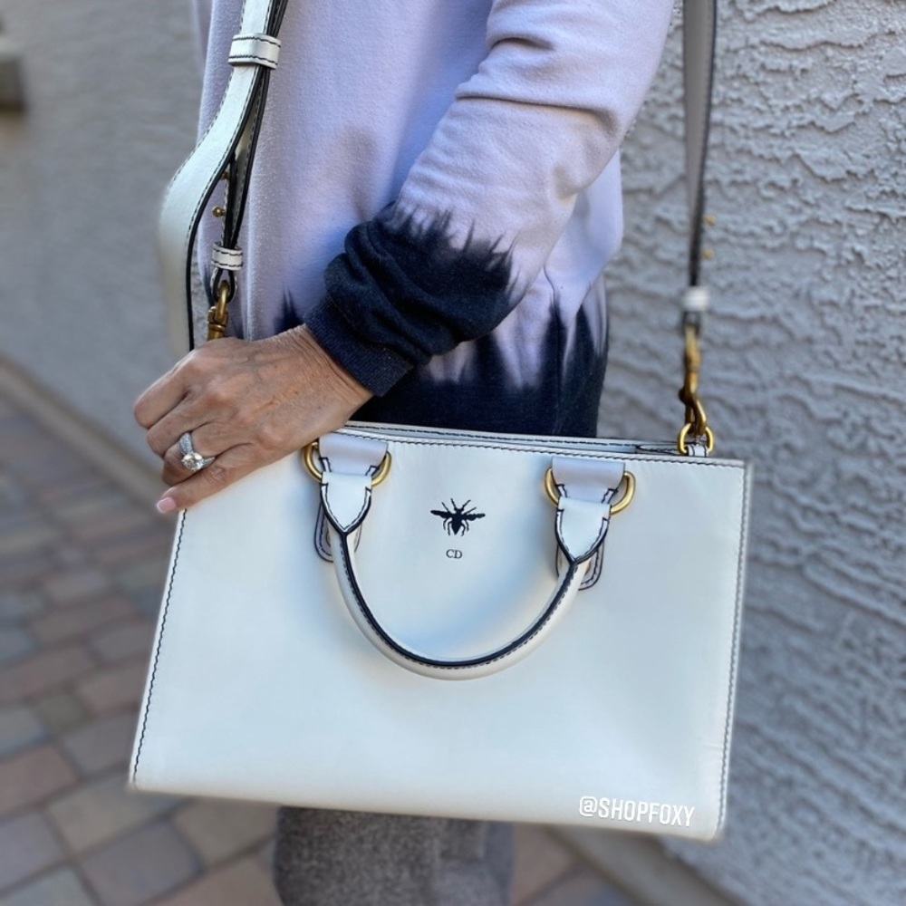 SOLD Christian Dior White Leather D-Bee Top Handle Bag - Picture 1 of 16